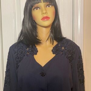 Women’s Navy Blue Floral Embellished Dress Suit